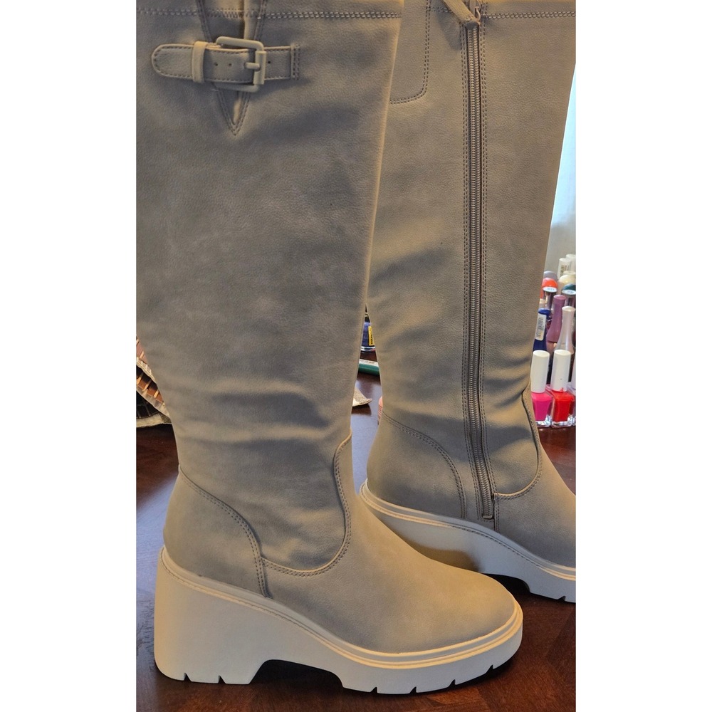 Soul Naturalizer Grey Tall Knee High Wedge Platform Boots Side‎ Zip Size 9